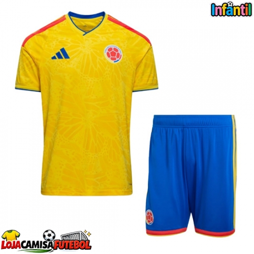 Camisa de Futebol Colômbia Equipamento Principal Infantil Mundo 2026 Manga Curta (+ Calças curtas)
